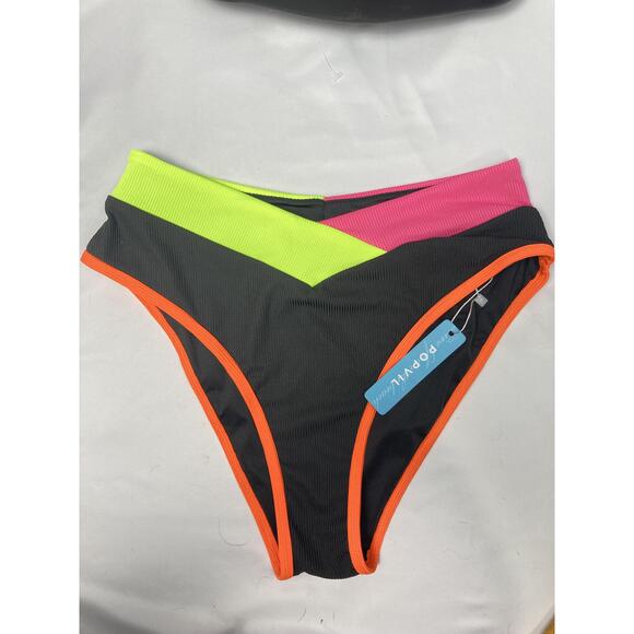 Popvil Black & Neon Colorblock 2-Piece Swimsuit Bikini Sz‎ S NWT - Picture 6 of 11